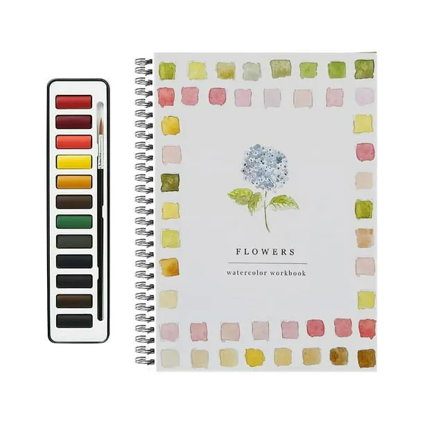 Watercolor Workbook, Beginner-Friendly Watercolor Paint Book, 12 Colors Watercolor Paint Set with Paint Brush, Art Craft