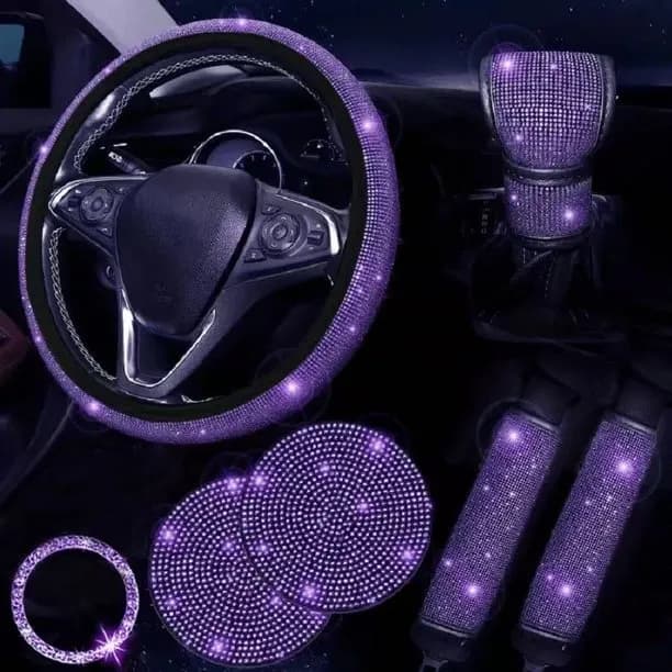 Car artificial diamond 7-piece set, shiny rhinestone car interior decoration set - women's fashion four-season universal