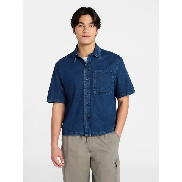 Denim Boxy Fit Shirt with Short Sleeves Men's Xs