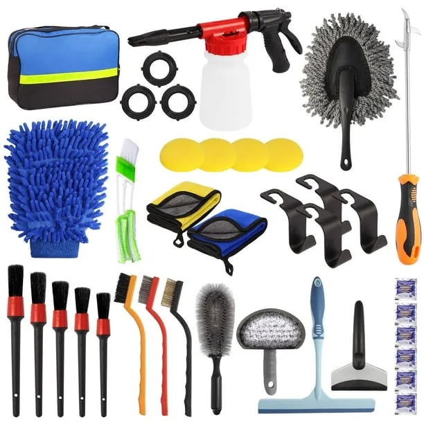 37Pcs Car Wash Detailing Kit Cleaning Kits with Foam Gun Sprayer Brush Large Wash Mitt Towels Complete Interior