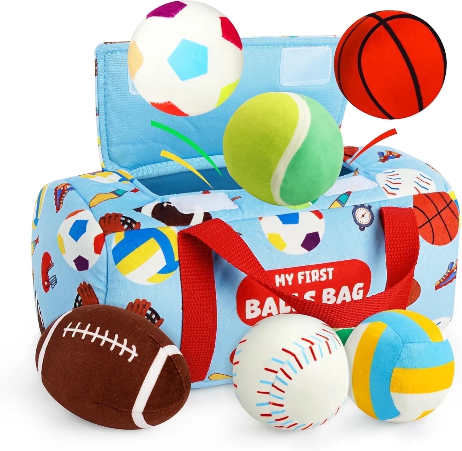 Vanmor Sensory Sports Balls for Toddlers 1-3, Baby Toys with Travel Bag, Early Learning Plush Sensory Toy for Infant 12M