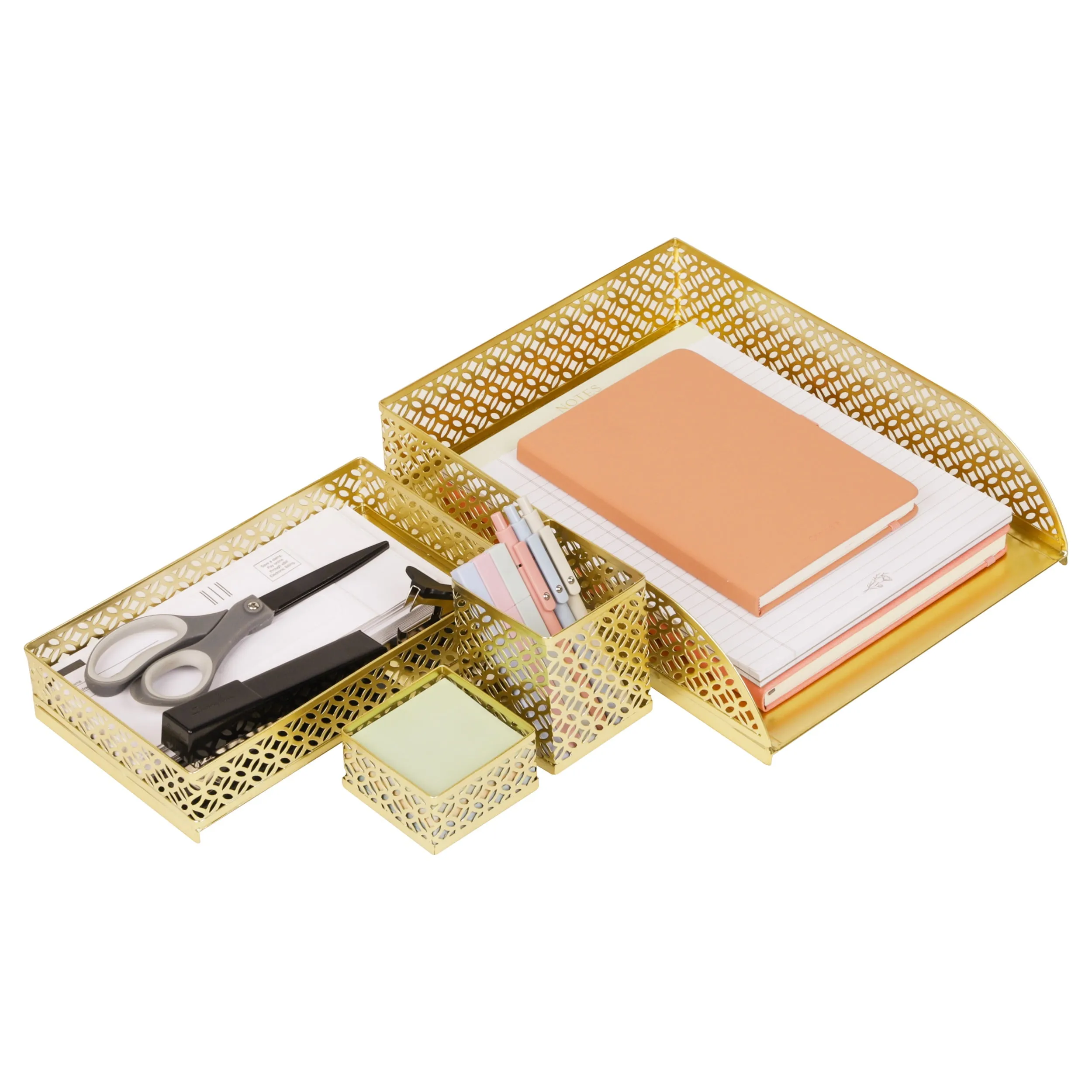 Mind Reader Gold Desk Organizer Set Includes Pen