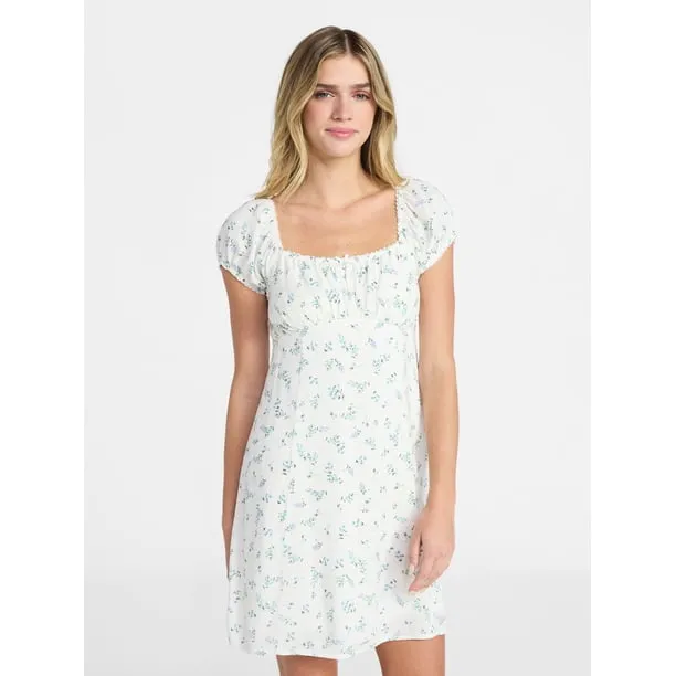 Fit and Flare Dress with Puff Sleeves, Women's XXS-XXL