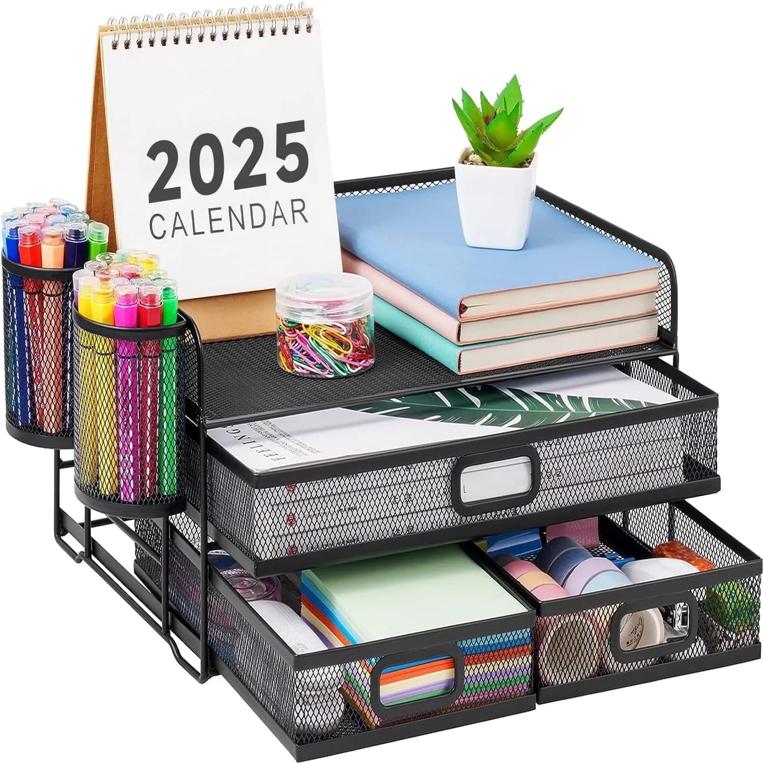 Marbrasse 3 Tier Mesh Desk Organizer with Drawer, Multi-Functional Desk Organizers and Accessories, Paper Letter