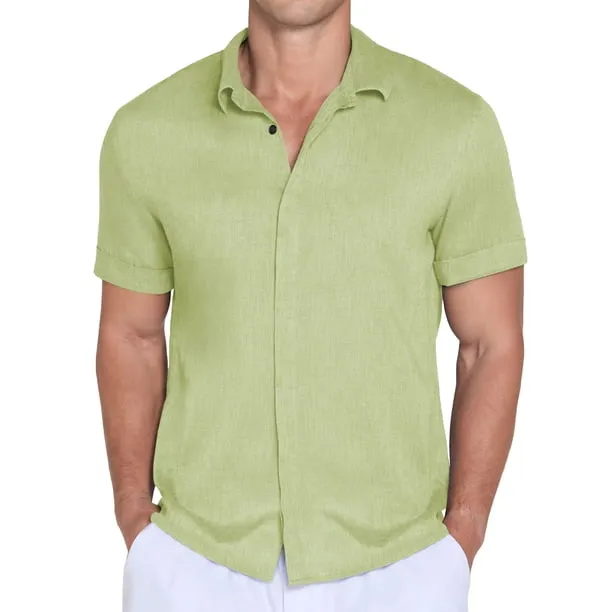 Mens Casual Button Down Shirts Short Sleeve for Men Summer Beach Vacation Shirt Green L