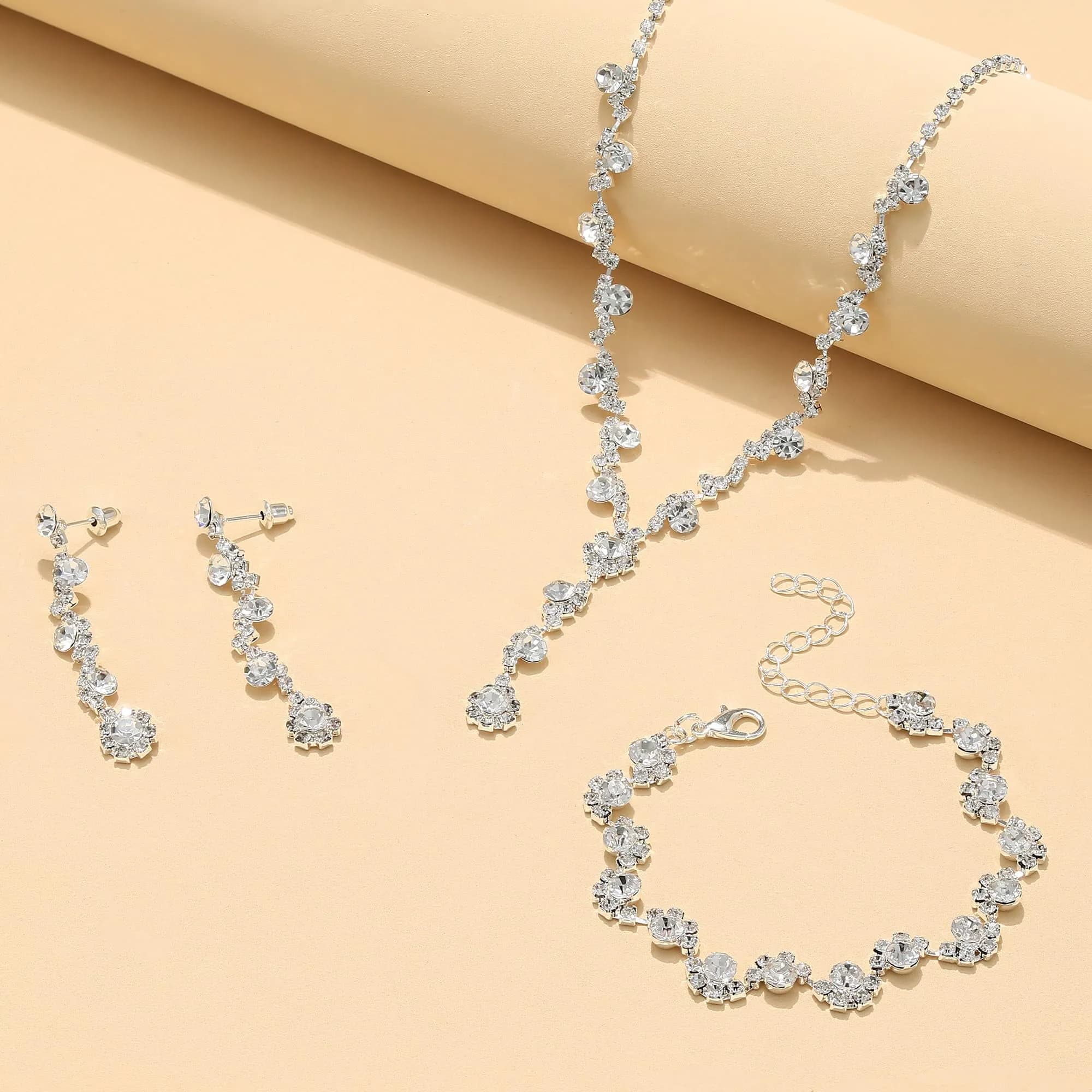 Silver Jewelry Set for Women Rhinestone Necklace