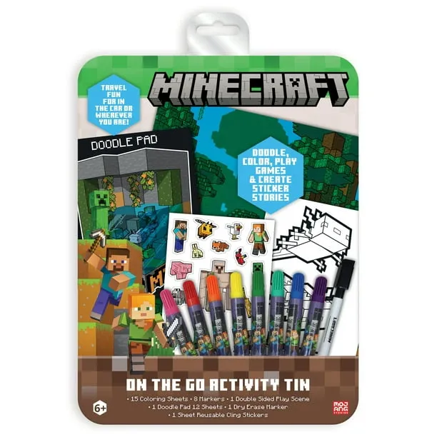 Minecraft On-the-Go Activity Tin Art Set, 27 Pieces, for Children Ages 6 And Up, Multi-Color