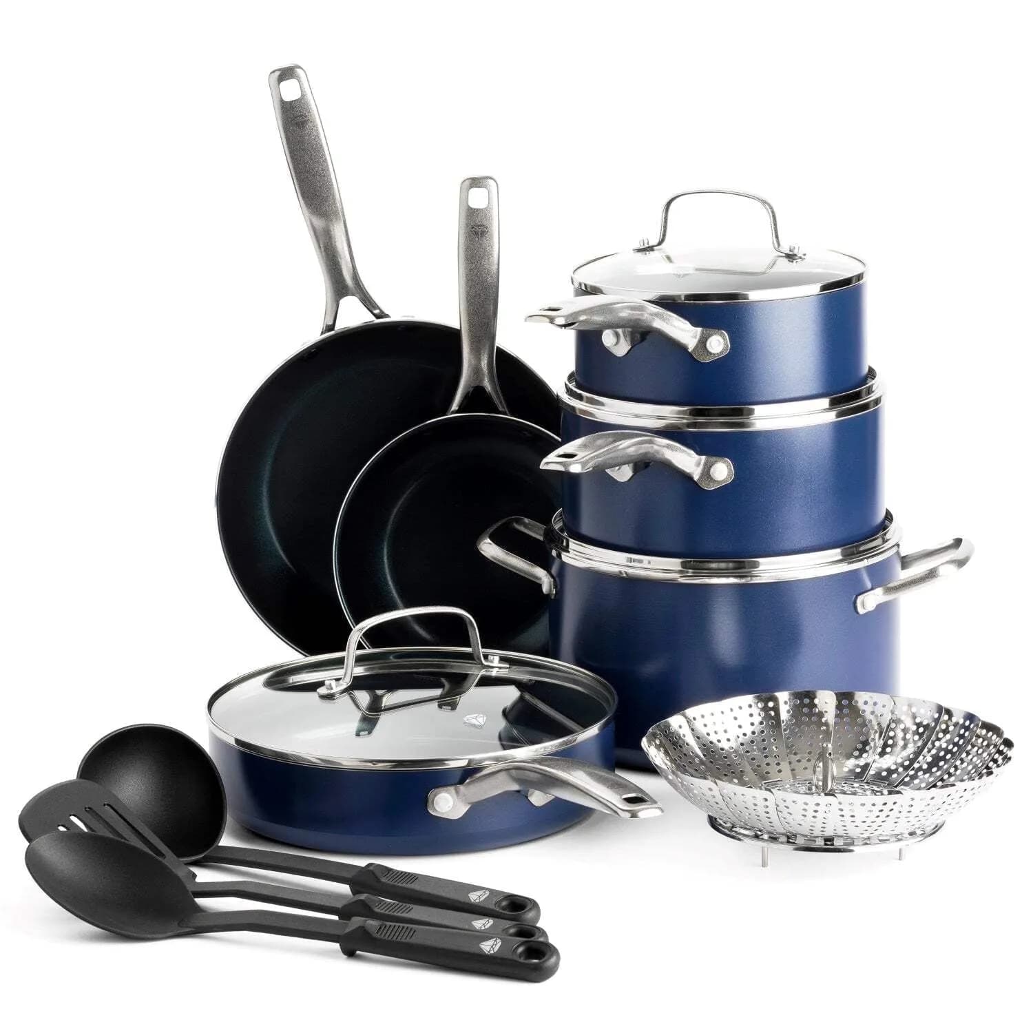 Blue Diamond 14 Piece Cookware Pots and Pans Set, Diamond Infused Ceramic Healthy Nonstick, Metal Utensil Safe & Scratch