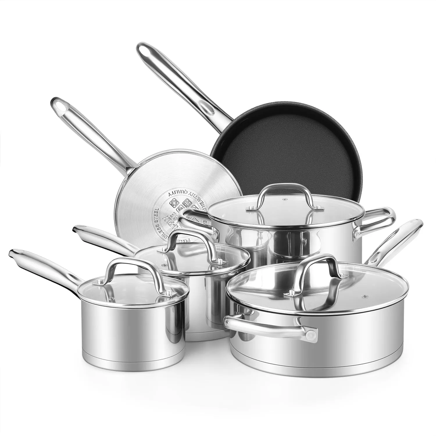 Vesteel 10 Pcs Stainless Steel Pots and Pans Sets, Kitchen Cookware Set of 6, Induction Cooking Pot & Saucepans with Lid