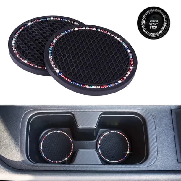 eing Car Coasters PVC Travel Bling Auto Cup Holder Insert Coaster Anti Slip 2pcs Crystal Vehicle Interior Accessories Cu