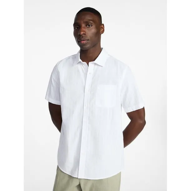 Men's & Big Men's Short Sleeve Button-Up Seersucker Poplin Shirt, Sizes XS-3XLT