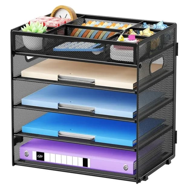 Marbrasse Multi-Functional Desk Organizer Tray, 5 Tier Paper Letter Tray Organizer ,Mesh Desktop Organizer and Storage