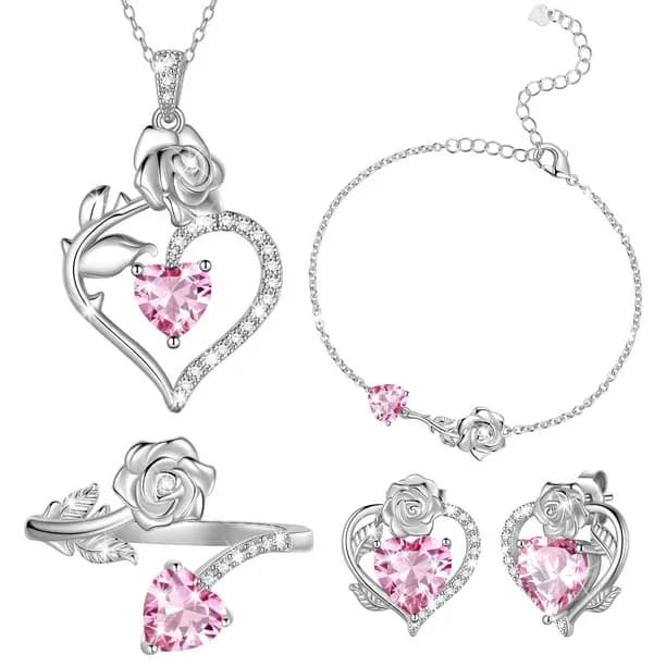Rose Heart Jewelry Setoctober Birthstone Rose