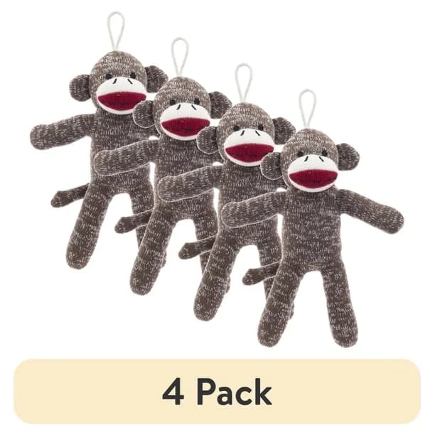 4 Pack Vibrant Life Cozy Buddy Sock Monkey Dog Toy