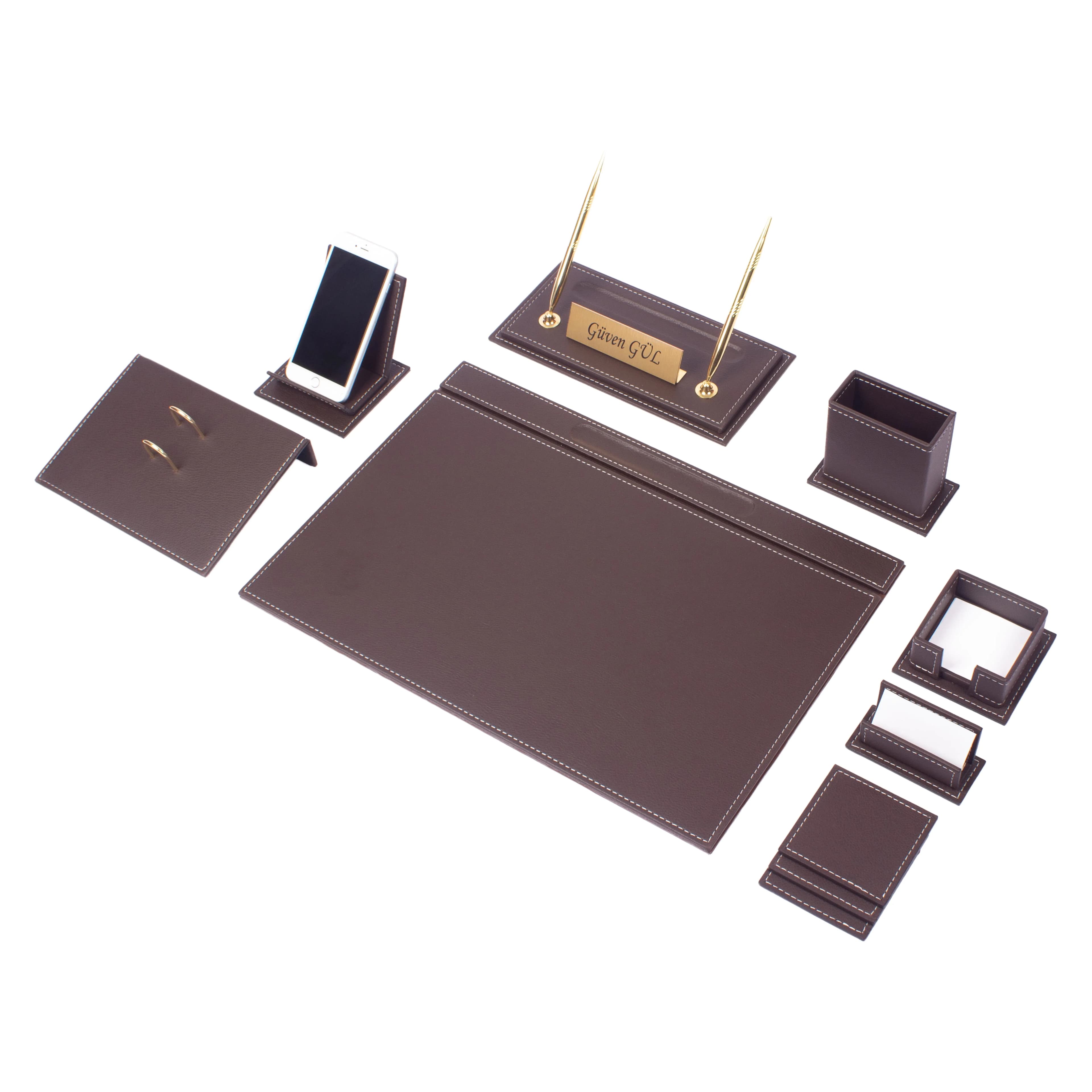 12 Pieces-Vega Leather Desk Set-Desk Office Accessories--Office Organizer-Desk Pad Storage - Birthday Gift