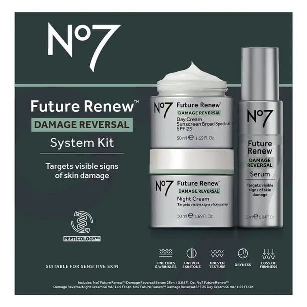 No7 Future Renew Damage Reversal Skincare Set, Reverses Visible Signs of Sun Damage, 3 Piece Set