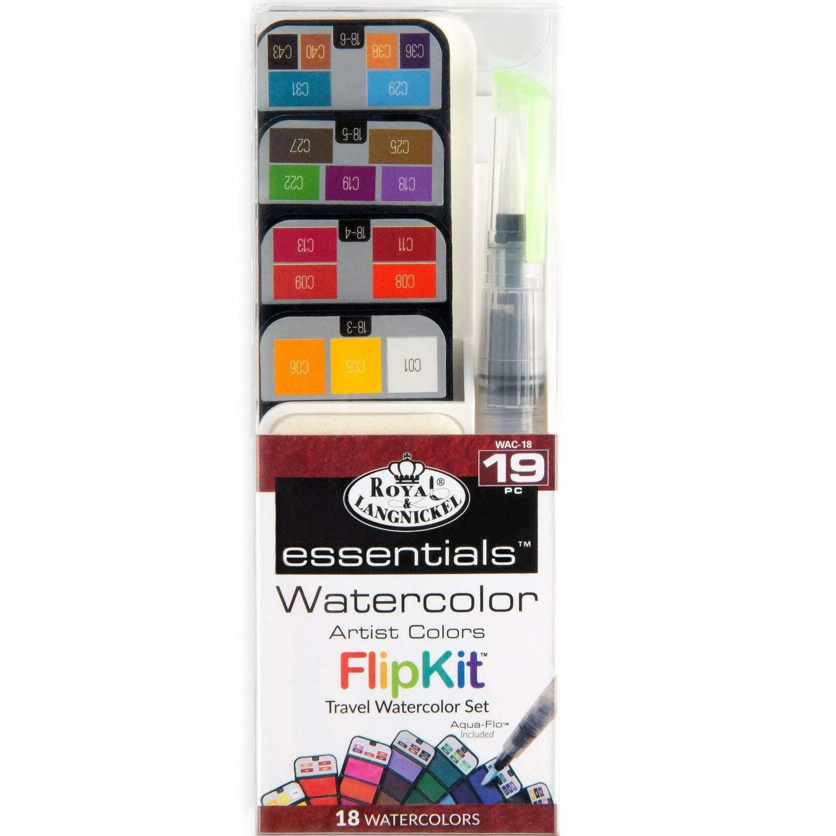 Royal & Langnickel Essentials - 19pc Artist Watercolor Flip Kit with Aqua-Flo Brush Pen | WAC-18