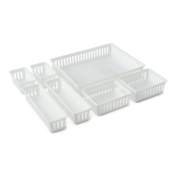 Mainstays 7-Piece Drawer Storage Organizer Bin Set, Plastic Drawer Organizer Containers for Kitchen, Desk, Bathroom