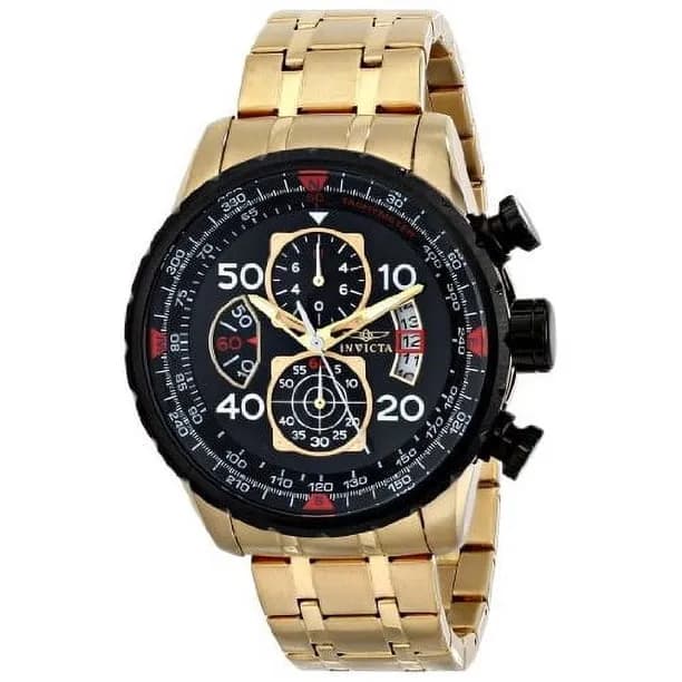 Aviator Chronograph Black Dial Gold-plated Men's Watch 17206