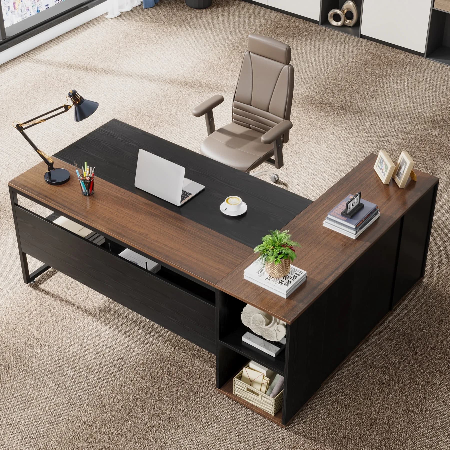 Finmind 71 Inch Executive Desk L Shaped Desk with