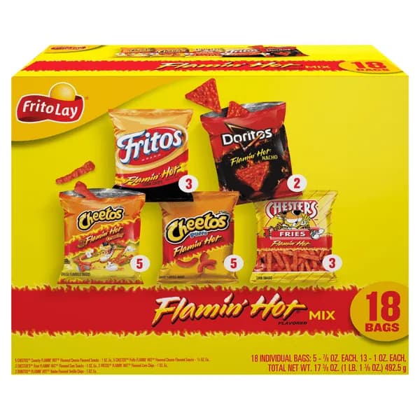 Frito-Lay Snack Mix, Flamin Hot Flavored Chips Variety Pack, 18 Count