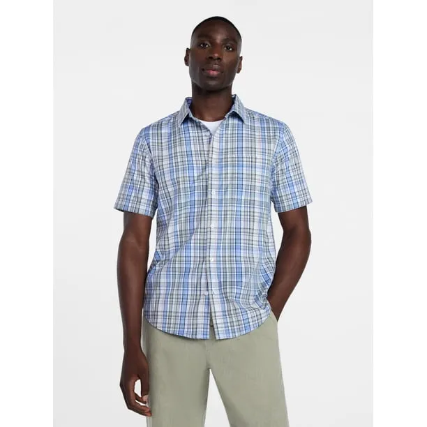 Men's and Big Men's Button Up Performance Shirt with Short Sleeves, Sizes S-3XL