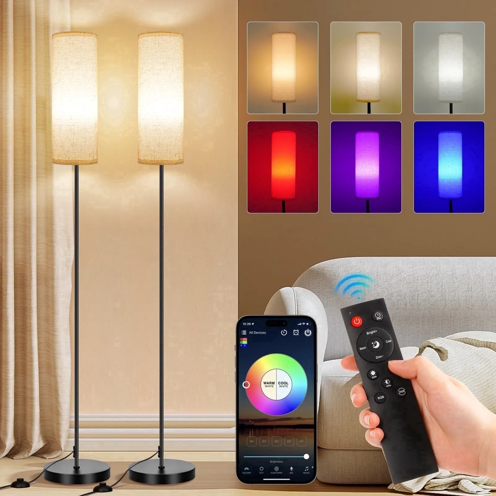 Frideko Home 2 Pack 67 Floor Lamp with Smart Rgb