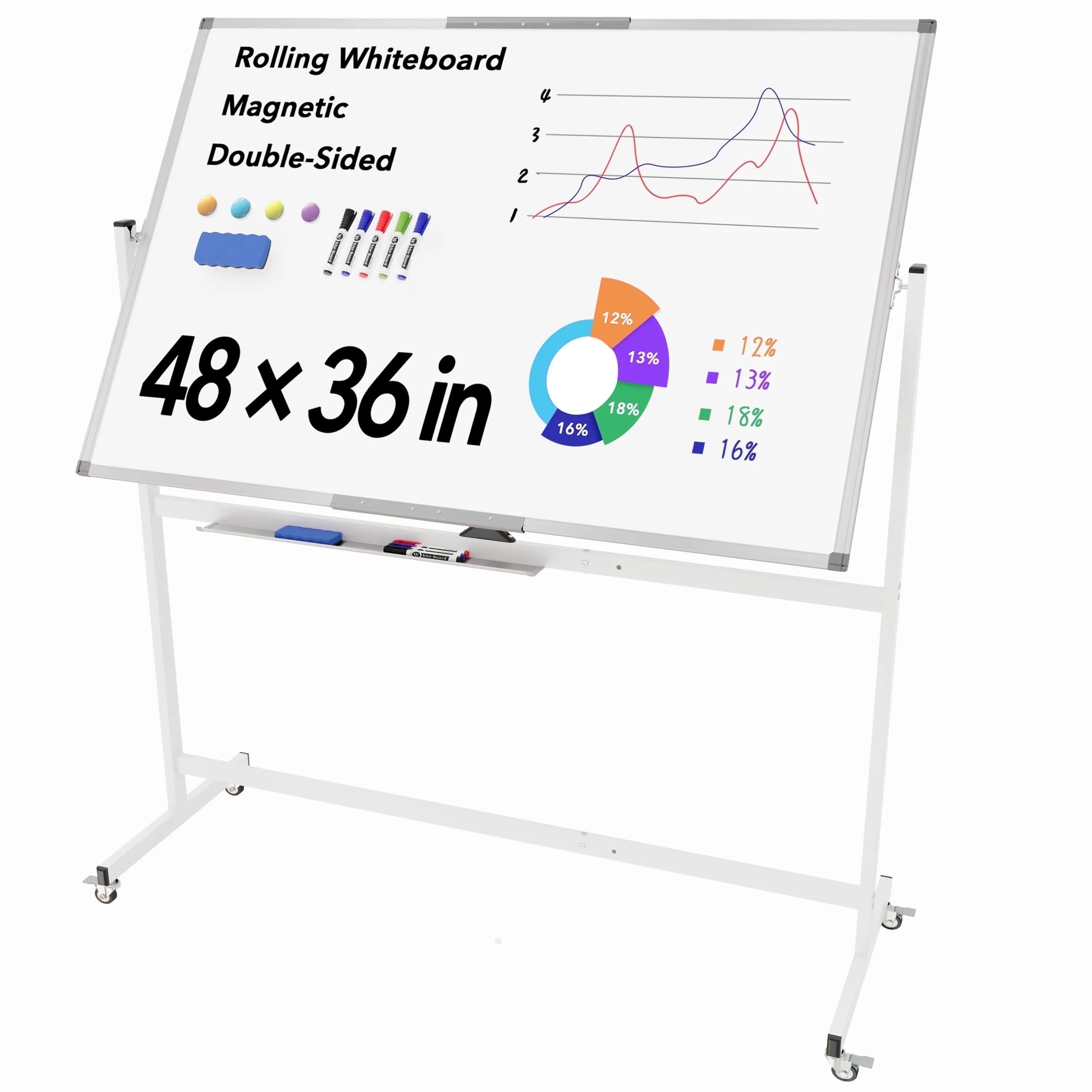 Tooloton Large Rolling Whiteboard on Wheels 48 X