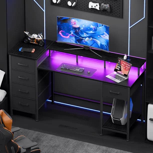 Satifur Gaming Desk with LED Lights and Power