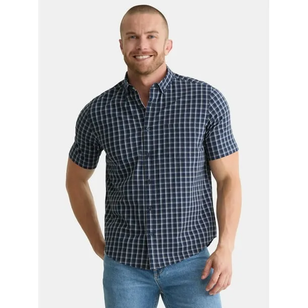 Men's & Big Men's Button-Up Poplin Shirt with Short Sleeves, Sizes S-3XL