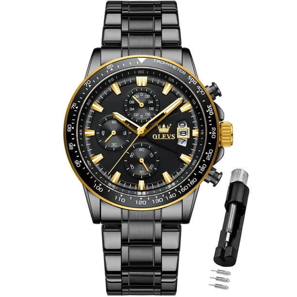 Mens Watches,Big Dial Watches for Men Chronograph Stainless Steel Watch with Day Waterproof Analog Quartz Watches