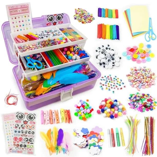 YCFUN 1100 Pcs Arts and Crafts Supplies Kit for Kids, DIY Craft Materials Set with 3-Layer Portable Box, School Art