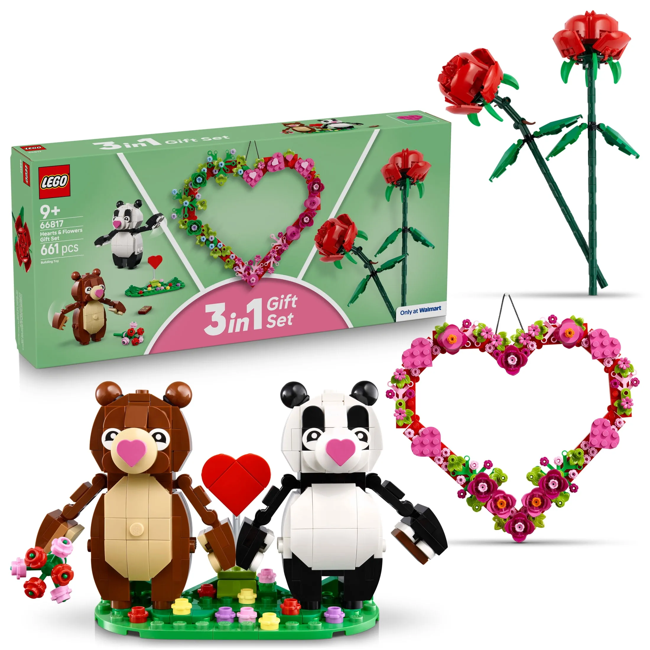 LEGO Hearts & Flowers Gift Set: Building Toy for Kids, Ages 9+, 3 Sets in 1, Perfect Gift for Young Collectors, 66817